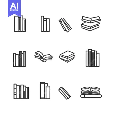 Premium design asset: A Set of Book Icons in Various Positions and Stacks