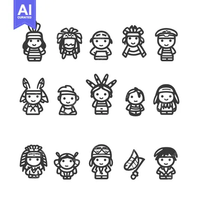 Popular premium asset: A Set of Cartoon Native American People Icons