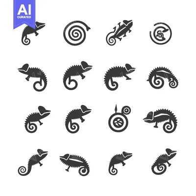 Aset premium populer: A Set of  Chamaleon  Icons in a Variety of Poses