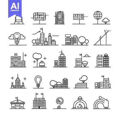 Aset desain premium: A Set of Cityscape and Urban Architecture Line Icons