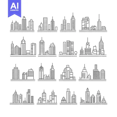 Popular premium asset: A Set of City Skyline Icons Depicting Buildings in Linear Style