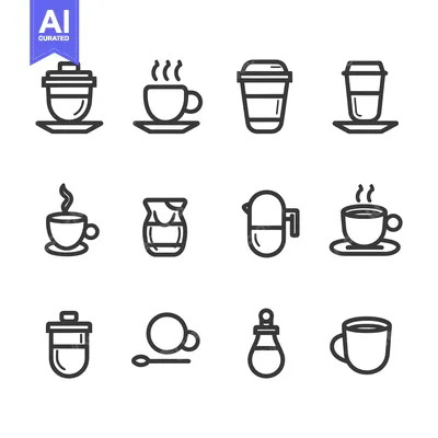 Aset desain premium: A Set of Coffee and Tea Related Line Icons