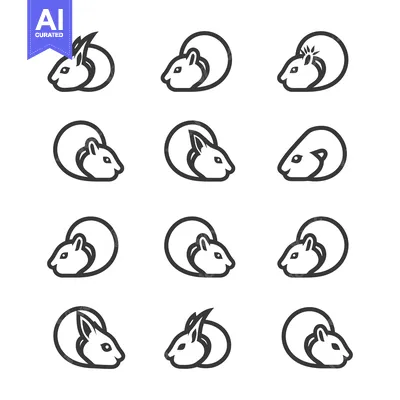 Aset premium populer: A Set of Curled Up Bunny and Squirrel Line Art Icons