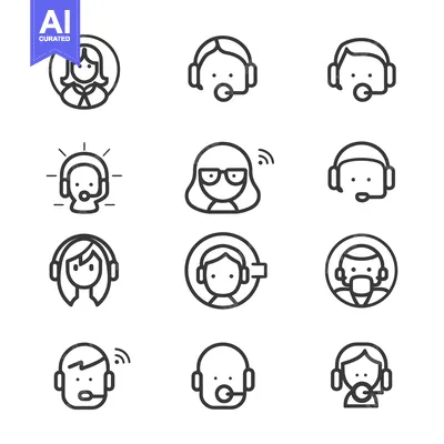 Aset premium populer: A Set of Customer Support Icons Featuring Diverse Individuals with Hea