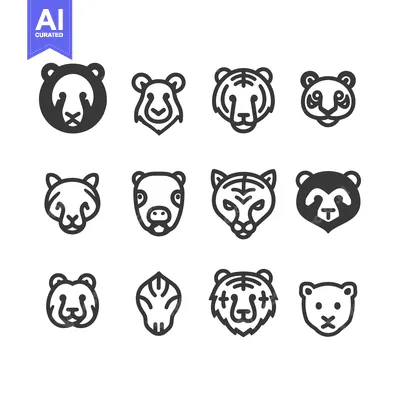 Aset premium populer: A Set of Cute Animal Head Icons in Line and Solid Styles