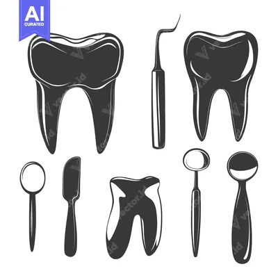 Aset desain premium: A set of dental tools and teeth illustrations