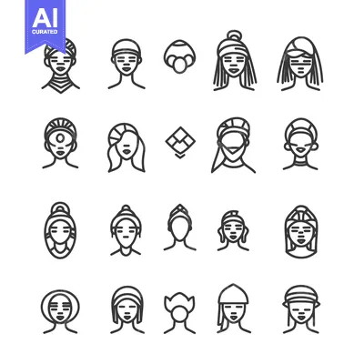 Aset desain premium: A Set of Diverse Headshots Depicting Various Traditional Hairstyles an