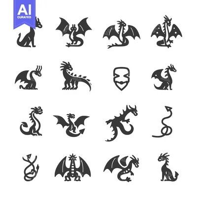 Premium design asset: A Set of Dragon Silhouettes in Different Poses