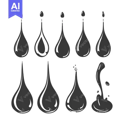 Popular premium asset: A Set of Eight Black Ink Droplets in Various Stages of Falling and Spl