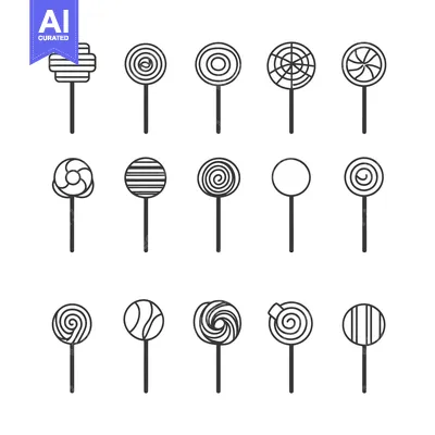 Aset premium populer: A Set of Eighteen Different Designs for Lollipops on Sticks