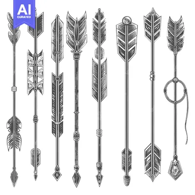 Aset desain premium: A Set of Eight Ornamental Hand-Drawn Arrows