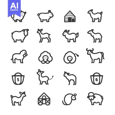 Aset desain premium: A Set of Farm Animal and Barn Icons
