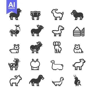 Aset premium populer: A Set of Farm Animal Icons in Black and White