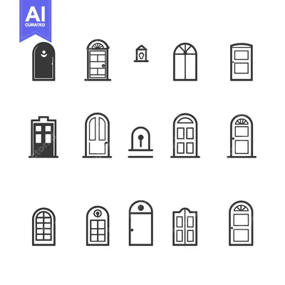 Aset premium populer: A Set of Fourteen Black and White Door Icons
