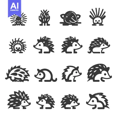 Aset premium populer: A Set of Fourteen Black and White Hedgehog Icons