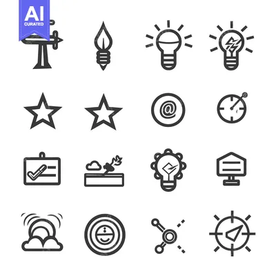 Premium design asset: A Set of Fourteen Black and White Icons Depicting Various Concepts