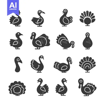 Aset premium populer: A Set of Fourteen Black and White Turkey Silhouettes