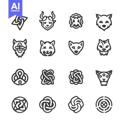 A Set of Fourteen Celtic Knots and Four Animal Heads