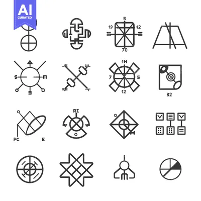 Premium design asset: A Set of Fourteen Geometric Shapes and Symbols in Black and White