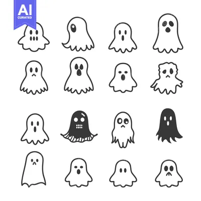 Aset desain premium: A Set of Fourteen Halloween Ghost Illustrations
