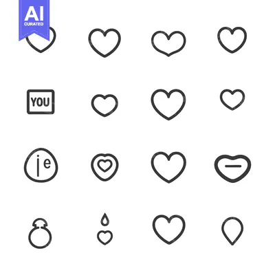 Aset desain premium: A Set of Fourteen Heart-Shaped Icons with Variations in Design