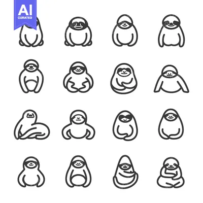 Aset premium populer: A Set of Fourteen Line Drawings Depicting Cute Sloths in Various Poses