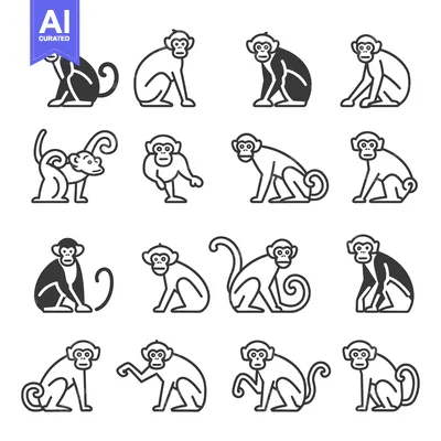 Aset desain premium: A Set of Fourteen Monkey Icons in Various Poses
