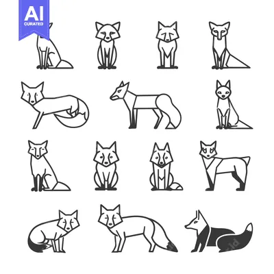 Premium design asset: A Set of Geometric Fox Line Art Illustrations