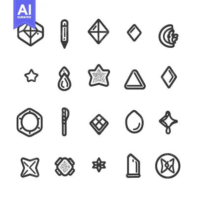 Premium design asset: A Set of Geometric Shapes and Symbols in Black Line Art Style
