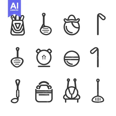 Aset desain premium: A Set of Golf Equipment Icons in Outline Style