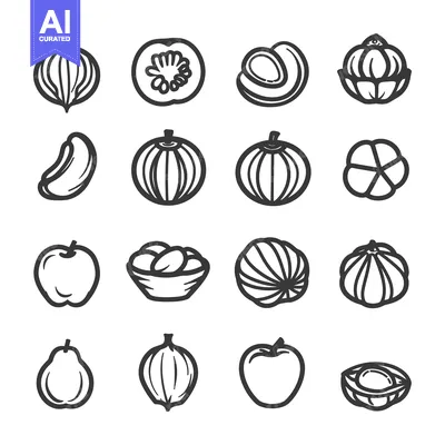 Aset premium populer: A Set of Hand-Drawn Black and White Fruit and Vegetable Icons