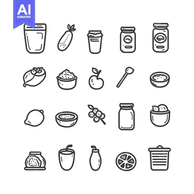 Premium design asset: A Set of Hand-Drawn Black and White Icons of Food and Beverages