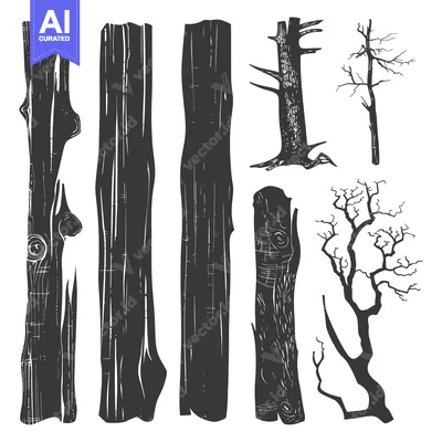 Popular premium asset: A Set of Hand-Drawn Black and White Tree and Branch Silhouettes