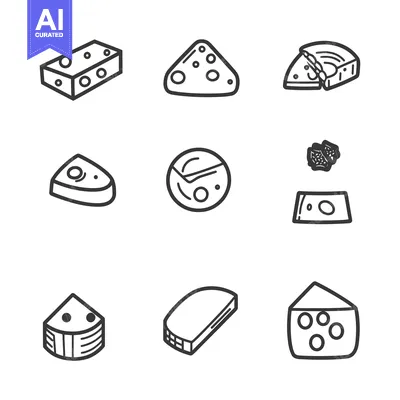Aset desain premium: A Set of Hand-Drawn Cheese Icons in Black and White