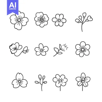 Aset premium populer: A Set of Hand Drawn Flower Illustrations in Black and White