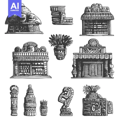 Popular premium asset: A Set of Hand-Drawn Illustrations of Ancient Mayan Architecture and Ar
