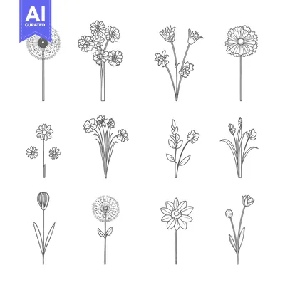 Popular premium asset: A Set of Hand-Drawn Line Art Flowers and Dandelions