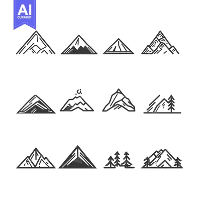 Premium design asset: A Set of Hand-Drawn Mountain Illustrations