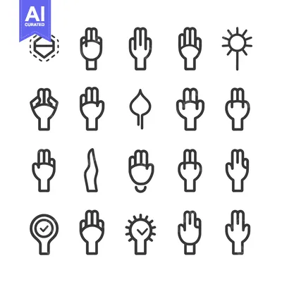 Aset premium populer: A Set of Hand Gestures and Symbols in a Grid Layout