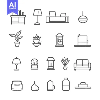 Premium design asset: A Set of Home and Furniture Icons in Line Style