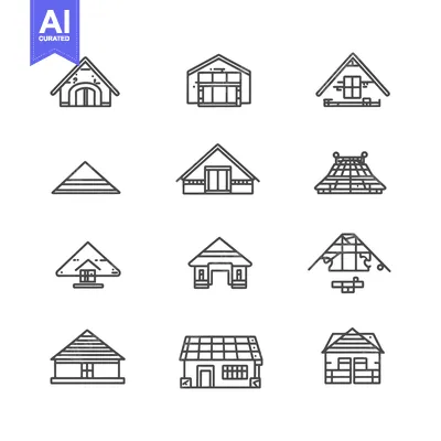 Aset desain premium: A Set of House Outline Icons with Different Roof Designs
