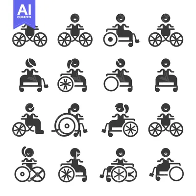 Aset desain premium: A Set of Icons Depicting People in Wheelchairs and on Bikes