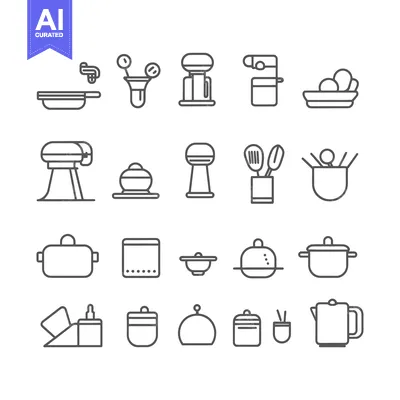 Aset premium populer: A Set of Kitchen Utensil and Appliance Icons