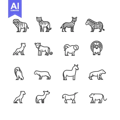 Aset premium populer: A Set of Line Art Animal Icons in Black and White