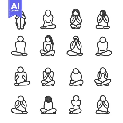 Aset desain premium: A Set of Line Art Illustrations Depicting People in Sitting Positions