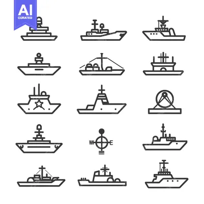 Aset premium populer: A Set of Line Art Illustrations Depicting Various Types of Ships