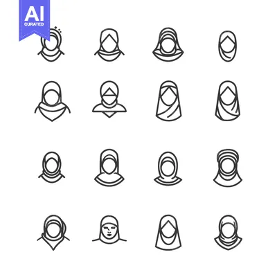 Aset premium populer: A Set of Line Art Illustrations Depicting Women Wearing Hijabs