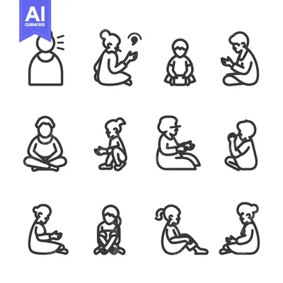 Aset premium populer: A Set of Line Art Illustrations of People Sitting in Various Positions