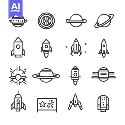 A Set of Line Art Space-Themed Icons