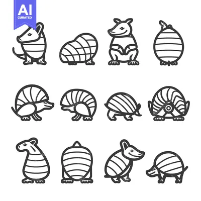 Aset desain premium: A Set of Line Drawings Depicting Armadillos in Various Poses